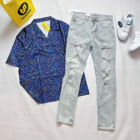 Jean nam rách kiểu - Xanh sáng