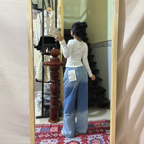 Quần jean suông may viền