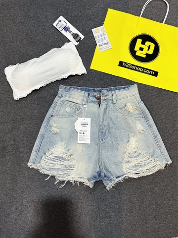 Quần short jean rách lai