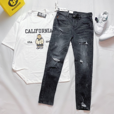 Jean nam rách kiểu - Đen xám