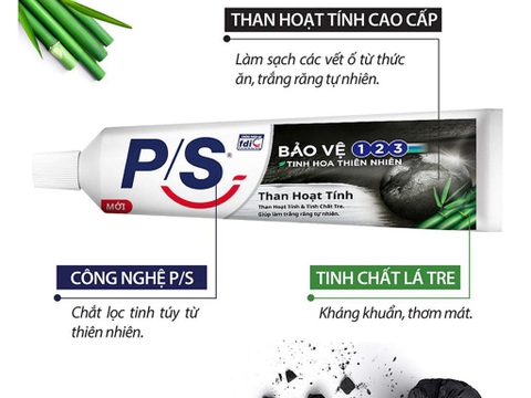 Kem đánh răng PS than hoạt tính 180g tặng kèm tuýp du lịch 30g
