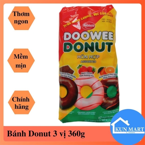 Bánh Donut Mix hỗn hợp vị : socola , dâu , cam hộp 10c 290g