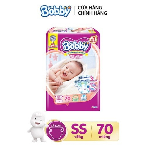 Tã dán Bobby cho trẻ sơ sinh 70 miếng