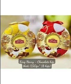 Socola King Henry Tiramisu trắng và đen phủ hạnh nhân hộp thiếc nơ tròn Malaysia 150gram