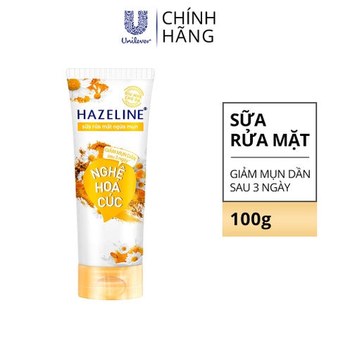 Sữa rửa mặt Hazeline giảm mụn chiết suất nghệ hoa cúc 100g