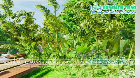 Thiết kế sân vườn biệt thự phong cách nhiệt đới