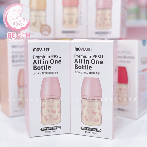 Bình sữa Moyuum hoạ tiết thỏ hồng