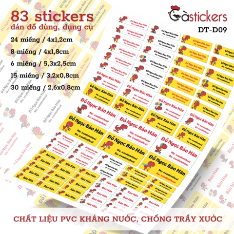 Bộ 83 sticker dán in tên bé - dán đồ dùng cá nhân cho bé mẫu giáo, mầm non, tiểu học - sticker dán độ bền cao kháng nước