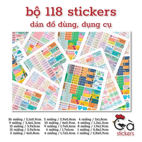 Sticker dán in tên trẻ em GaStickers DTP bộ 118 miếng
