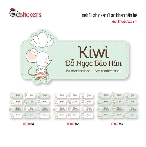 Sticker ủi áo in tên trẻ em GaStickers UT-D07- bộ 12 miếng kích thước 3 x 6 cm