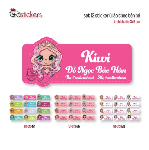Sticker ủi áo in tên trẻ em GaStickers UT-D13- bộ 12 miếng kích thước 3 x 6 cm