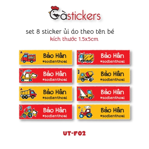 Sticker ủi áo in tên trẻ em GaSticker UT-F02- bộ 8 miếng kích thước 1,5 x 5 cm