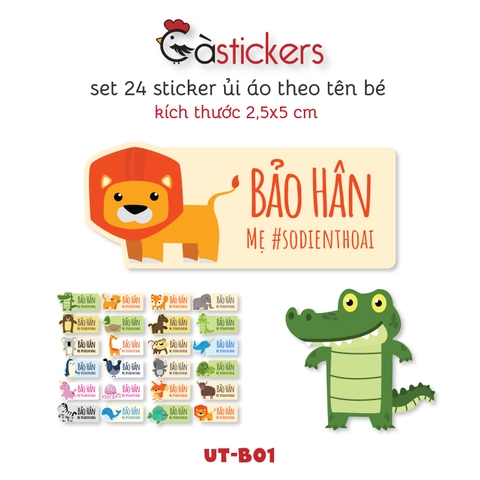 Sticker ủi áo in tên trẻ em GaSticker UT-B01- bộ 24 miếng kích thước 2,5 x 5 cm