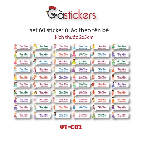 Sticker ủi áo in tên trẻ em GaStickers UT-C02 bộ 60 miếng kích thước 1,5 x 5,6 cm
