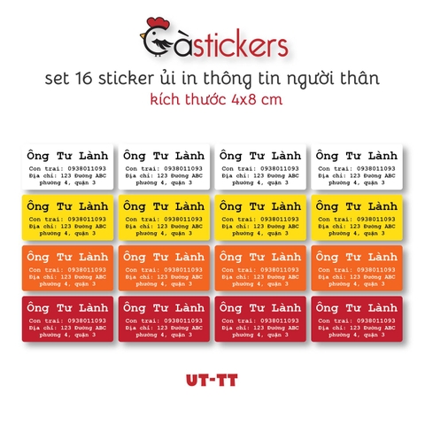 Set 16 sticker ủi in thông tin người thân