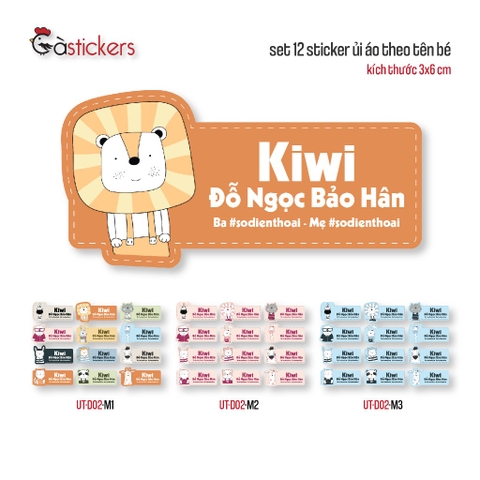 Sticker ủi áo in tên trẻ em GaStickers UT-D02 bộ 12 miếng kích thước 3 x 6 cm