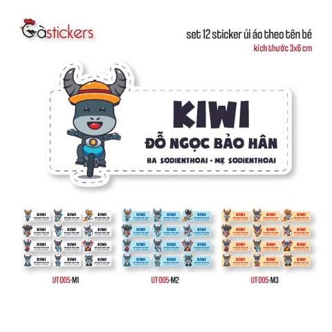Sticker ủi áo in tên trẻ em GaStickers UT-D05- bộ 12 miếng kích thước 3 x 6 cm