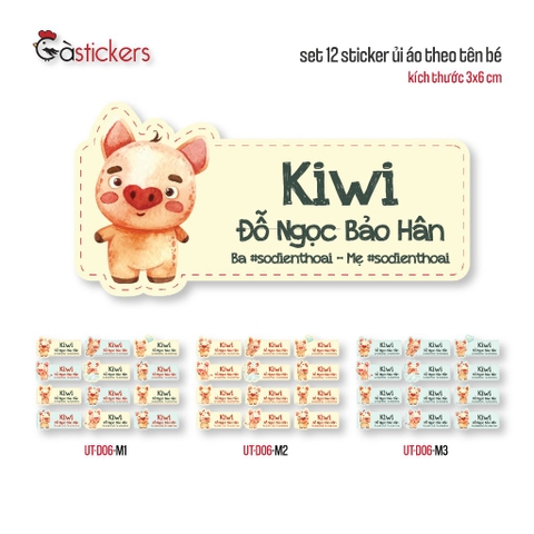 Sticker ủi áo in tên trẻ em GaStickers UT-D06- bộ 12 miếng kích thước 3 x 6 cm