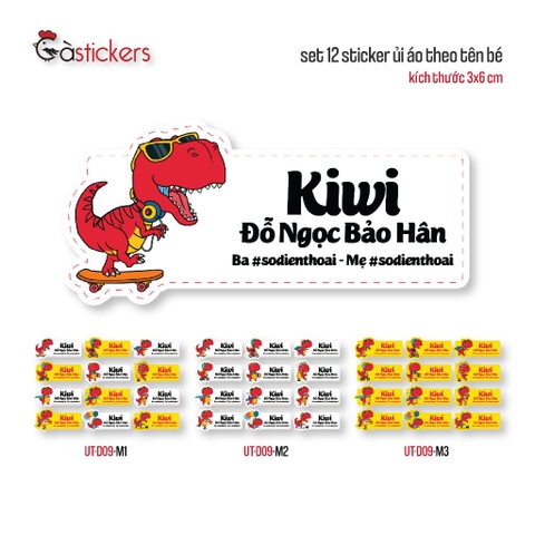 Sticker ủi áo in tên trẻ em GaStickers UT-D09- bộ 12 miếng kích thước 3 x 6 cm