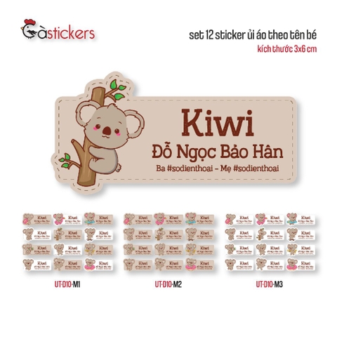 Sticker ủi áo in tên trẻ em GaStickers UT-D10- bộ 12 miếng kích thước 3 x 6 cm