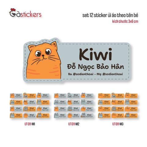 Sticker ủi áo in tên trẻ em GaStickers UT-D11- bộ 12 miếng kích thước 3 x 6 cm