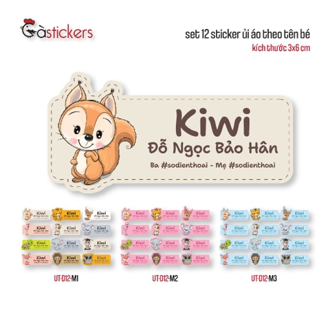 Sticker ủi áo in tên trẻ em GaStickers UT-D12- bộ 12 miếng kích thước 3 x 6 cm