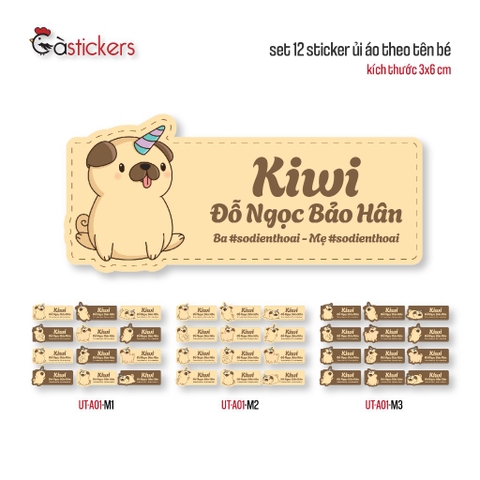 Sticker ủi áo in tên trẻ em GaStickers UT-A01 bộ 12 miếng kích thước 3 x 6 cm
