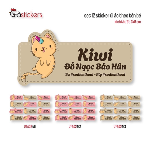 Sticker ủi áo in tên trẻ em GaStickers UT-A02 bộ 12 miếng kích thước 3 x 6 cm