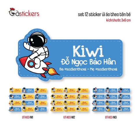 Sticker ủi áo in tên trẻ em GaStickers UT-A03 bộ 12 miếng kích thước 3 x 6 cm
