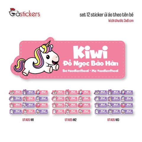 Sticker ủi áo in tên trẻ em GaStickers UT-A05 bộ 12 miếng kích thước 3 x 6 cm