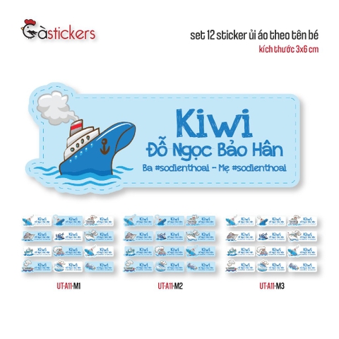 Sticker ủi áo in tên trẻ em GaStickers UT-A11 bộ 12 miếng kích thước 3 x 6 cm