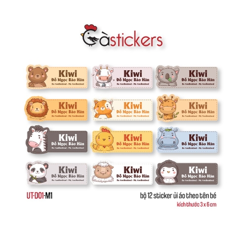 Sticker ủi áo in tên trẻ em GaStickers UT-D01- bộ 12 miếng kích thước 3 x 6 cm