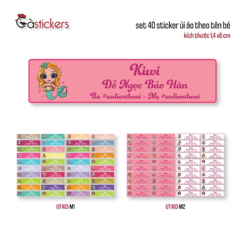 Sticker ủi áo in tên trẻ em GaStickers UT-N13- bộ 40 miếng kích thước 1,4 x 6 cm