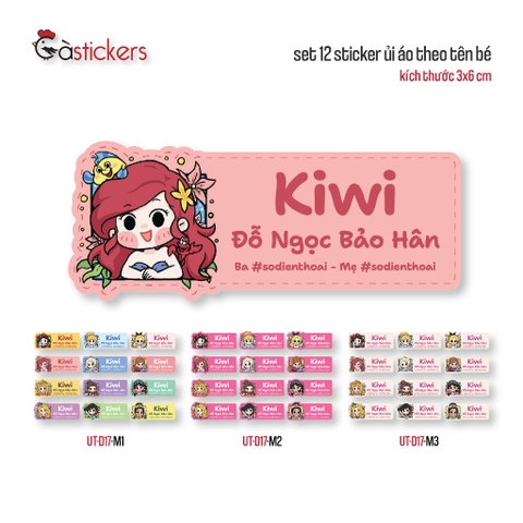 Sticker ủi áo in tên trẻ em GaStickers UT-D17- bộ 12 miếng kích thước 3 x 6 cm
