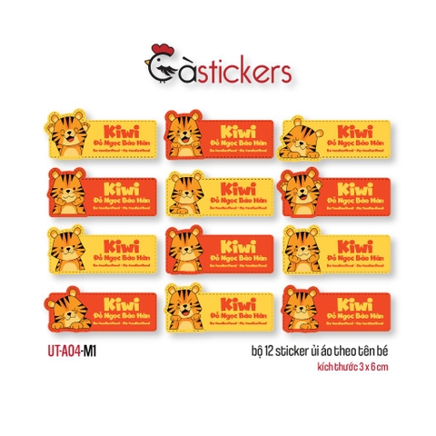 Sticker ủi áo in tên trẻ em GaStickers UT-A04 bộ 12 miếng kích thước 3 x 6 cm