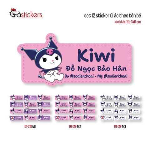 Sticker ủi áo in tên trẻ em GaStickers UT-D18- bộ 12 miếng kích thước 3 x 6 cm