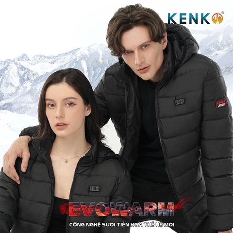 Áo khoác sưởi ấm công nghệ Nhật Bản cao cấp, sưởi ấm 65 độ chống nước và mưa tuyết KENKO EVOWARM 2024 [MÀU ĐEN]