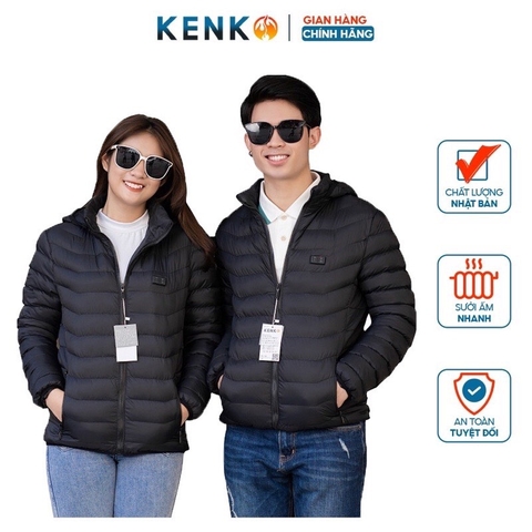 Áo sưởi ấm KENKO J08 màu đen công nghệ Nhật Bản 7-9 vùng nhiệt pin 10000mah tốt nhất hiện nay