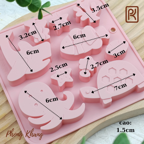 Khuôn silicon làm rau cau hình cá mập và hải sản