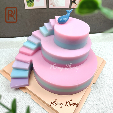 (Tặng kèm trụ giữ) Bộ 3 khuôn nhựa Hofaco bậc cầu thang làm rau câu (không bán lẻ)