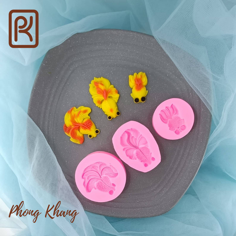 [Ảnh thực] Combo 3 khuôn silicon 4d Phong Khang làm rau câu hình cá ba đuôi