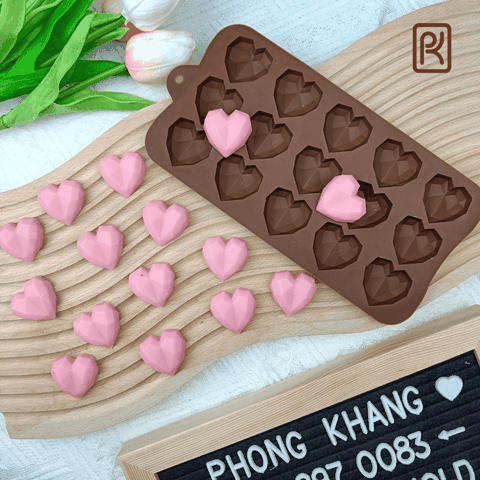 Khuôn silicon Phong Khang làm rau câu trái tim kim cương nhí