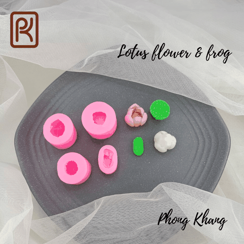 [Ảnh thực tế] Set 4 khuôn silicon 4d Phong Khang hình ếch, búp sen, hoa sen nhí