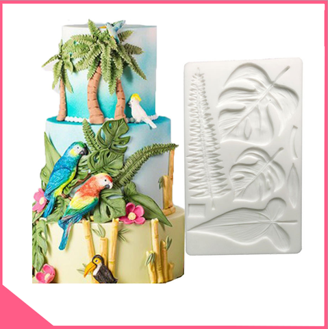 Khuôn silicon 3d ốp thành bánh lá trầu bà nhiệt đới