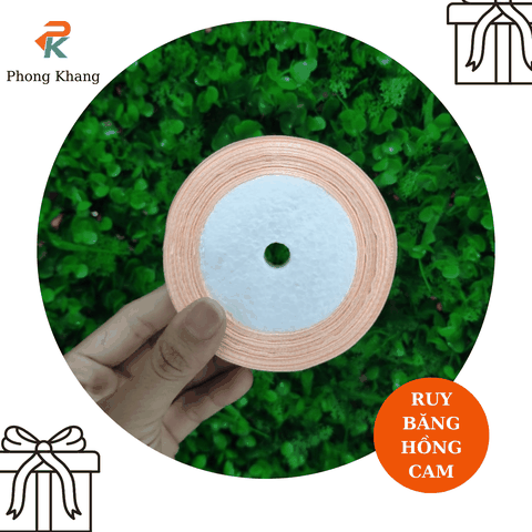 Ruy băng lụa Phong Khang trơn màu hồng đào dùng buộc hộp bánh kem