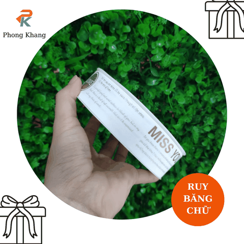 Ruy băng lụa Phong Khang trắng chữ love & miss dùng buộc hộp bánh kem