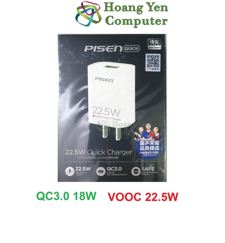 Cốc Sạc Nhanh Pisen TS-C138 - Cổng USB Sạc Nhanh QC3.0 18W, VOOC 2.0 22.5W - BH 1 Năm - Hoàng Yến Computer | Cốc Cạc 18W