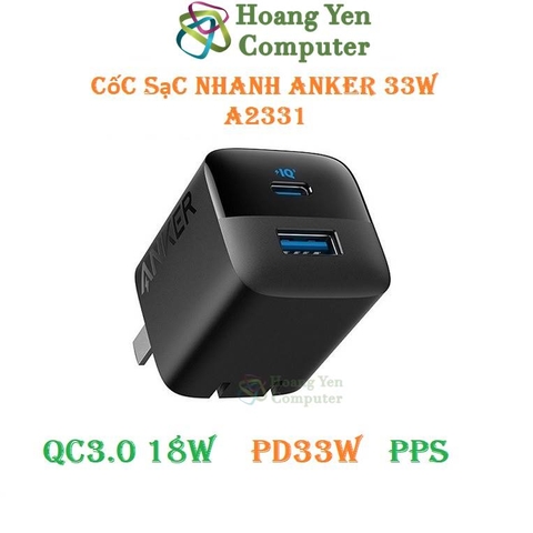 Cốc Sạc Nhanh Mini Anker 323 A2331 (QC3.0 18W, PD 20W, PD 33W) - BH 12 tháng