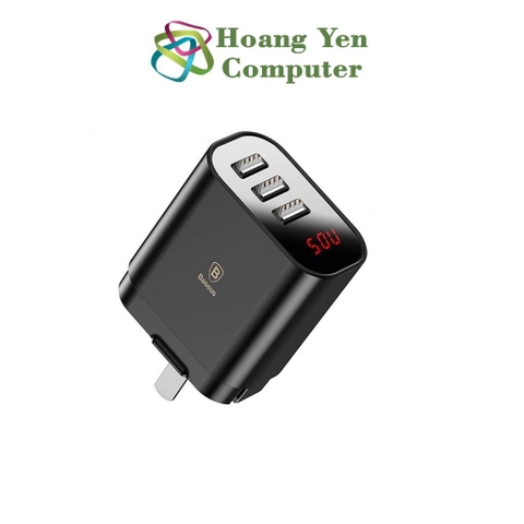 Cốc Sạc 3 Cổng BASEUS Mirror Lake 3.4A (Màn Hình LCD, Hiển Thị Dòng Sạc) - BH Chính Hãng 1 Năm