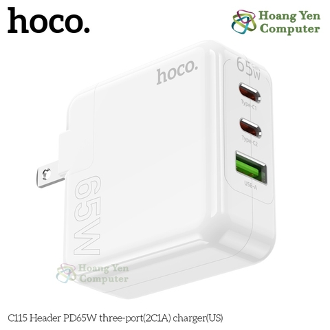 Cốc Sạc Nhanh PD65W Hoco C115 3 Cổng - BH 12 Tháng Chính Hãng - Hoàng Yến Computer